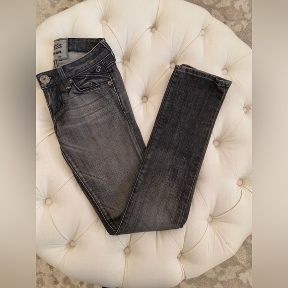 Y2K Guess Black & Grey Low Rise Leather Pocket Jeans sz 24 - Picture 6 of 6